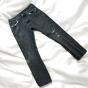 Levi’s 501 Straight Leg Distressed Denim Jeans 31x30 Grey Distressed